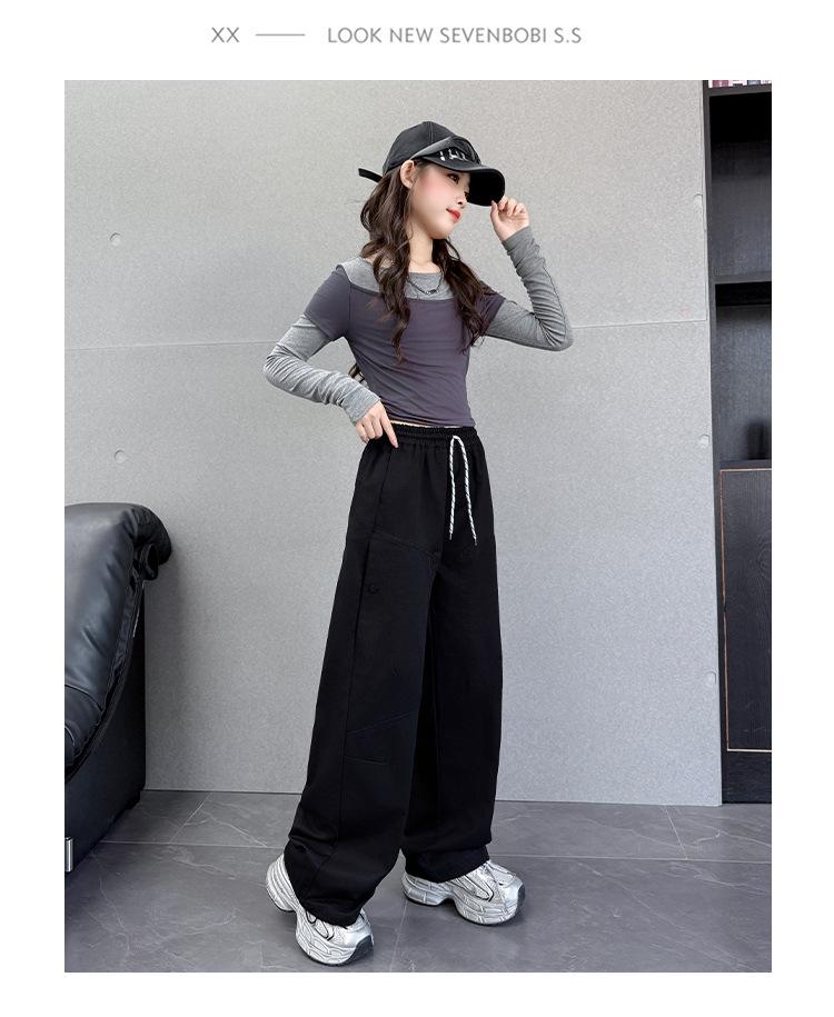 2025 Girls' Autumn Scimitar Cuffed Sweatpants - Casual, Medium and Large Sizes for Spring/Autumn