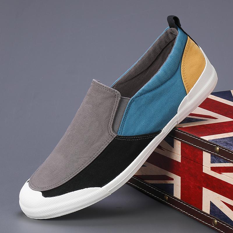 FashionUltra-light Soft Canvas Shoes for Men Color Matching Casual Sneakers Summer Leisure Walk Flat Hand-stitching Man Slip On Loafers