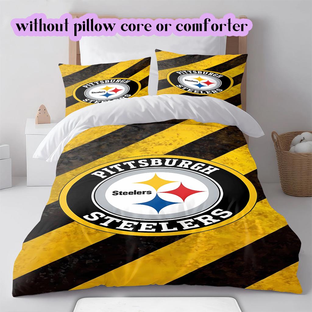 Pittsburgh Steelers Vzorovaná Sada Povlečení Prošívaná Přikrývka Povlak na Polštář Domácí Dekorace Narozeninový Dárek (1 * povlak na peřinu + 2 * povlak na polštář, bez jádra)
