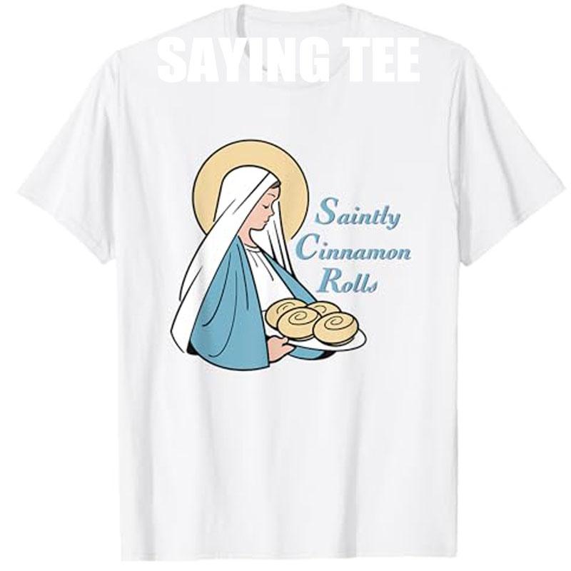 

Логотип Saintly Rolls 2 Футболка Saintly Коричные Роллы Надпись Футболка Женская Мода Блузки с коротким рукавом Новинка Подарок Комиксы Топы S