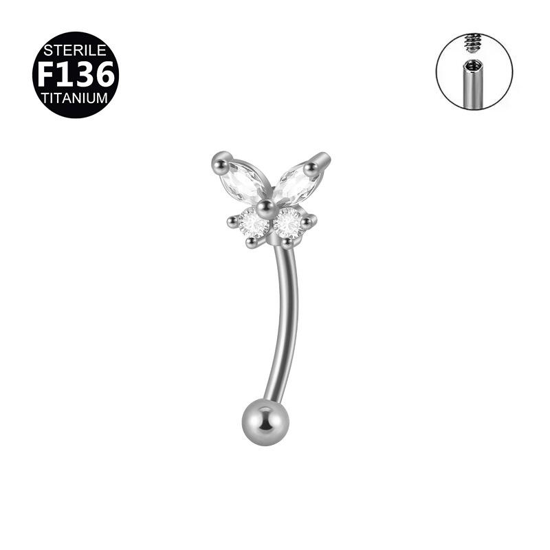 New Styles Best Selling F136 Titanium Zircon Butterfly Gold Inlaid Eyebrow Nail Screw Ball Fashion Body Jewelry