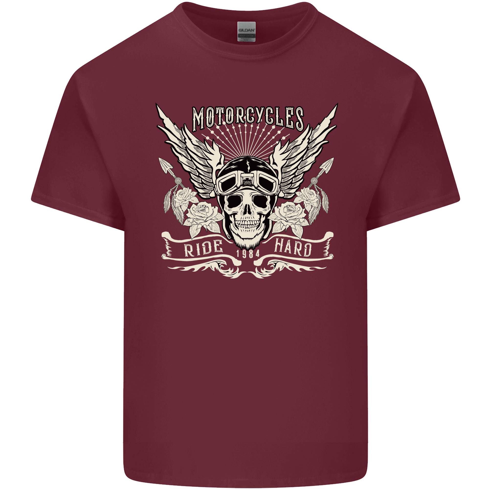 Motorcycles Ride Hard Biker Skull Motorbike Unisexs Light Cotton TShirt S