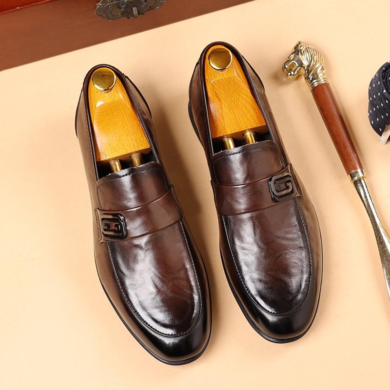 

Мужские мокасины из натуральной кожи без застежек: Официальная и повседневная дышащая обувь 41 темно-коричневого