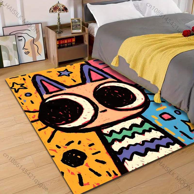 

Multiple sizes Cartoon cat face colorful background Carpet for Living Room Bedroom Sofa Home Decor Rus Non-slip Floor Mat 40cm x 60cm