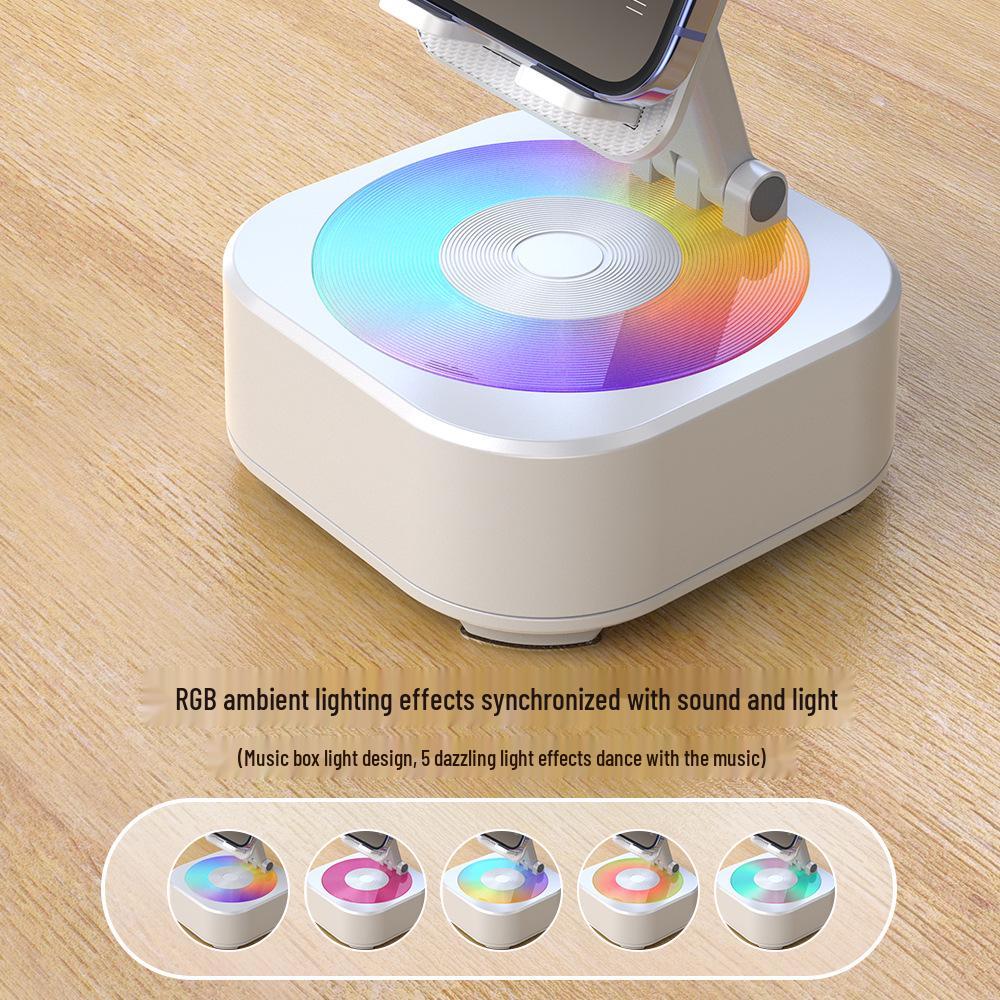Bluetooth Speaker & Phone Holder with Rotating Stand, Cool Lights, Adjustable Height, and Large Volume