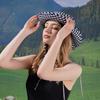 Frühling Sommer Hut mit breiter Krempe für Outdoor-Bergsteigen Karierter Fischerhut mit Schnürung Sonnenschutzhut für Damen