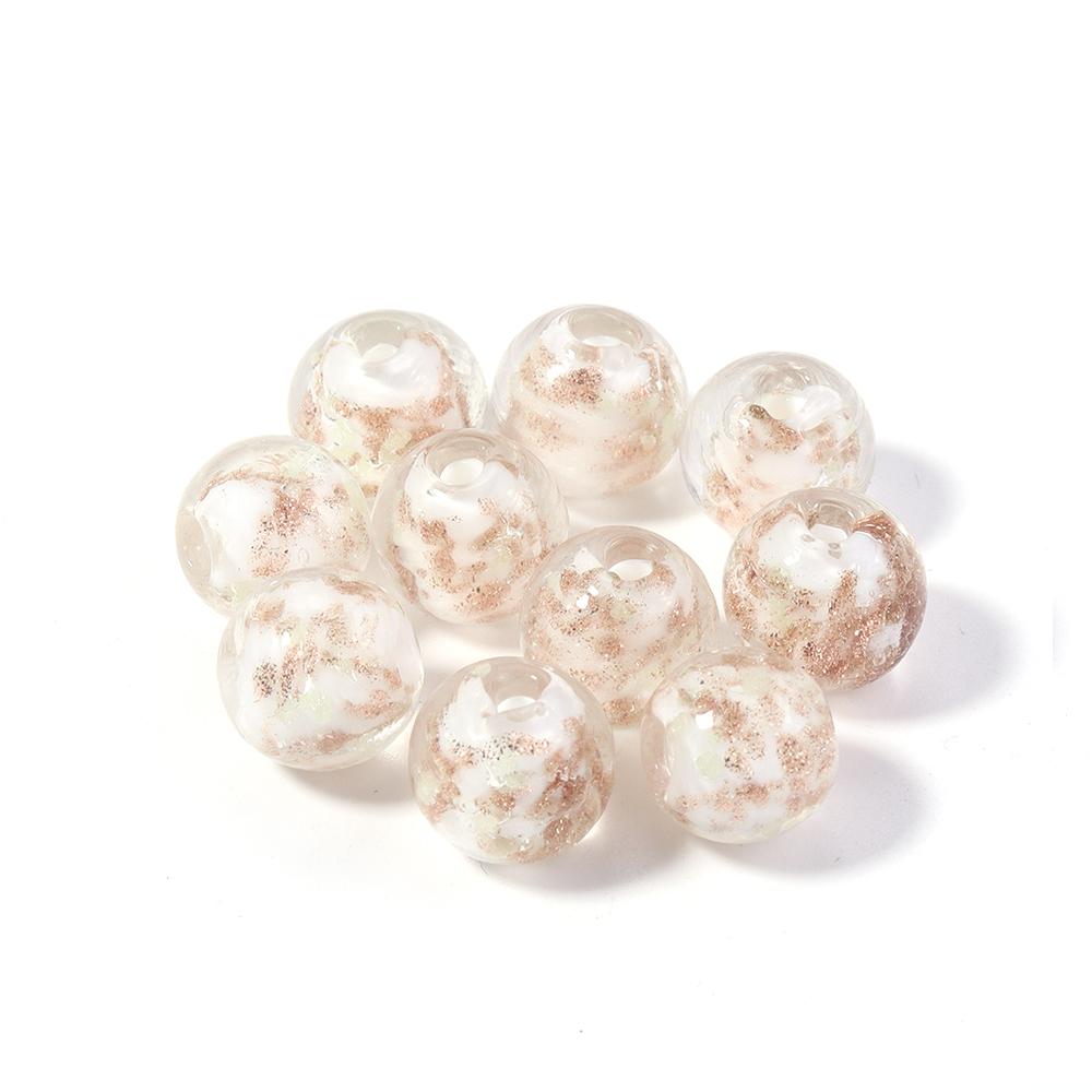 10pcs 8/10/12mm Lampwork Beads Colorful Golden Sand Glass Round Loose Beads For Jewelry Making DIY Bracelet Earrings Accessories