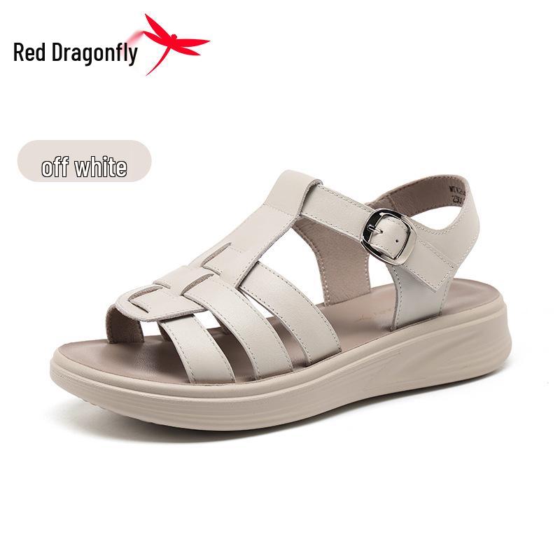 Red Dragonfly Women s Summer Roman Sandals - Soft Genuine Leather, Thick Sole, Outdoor. 38