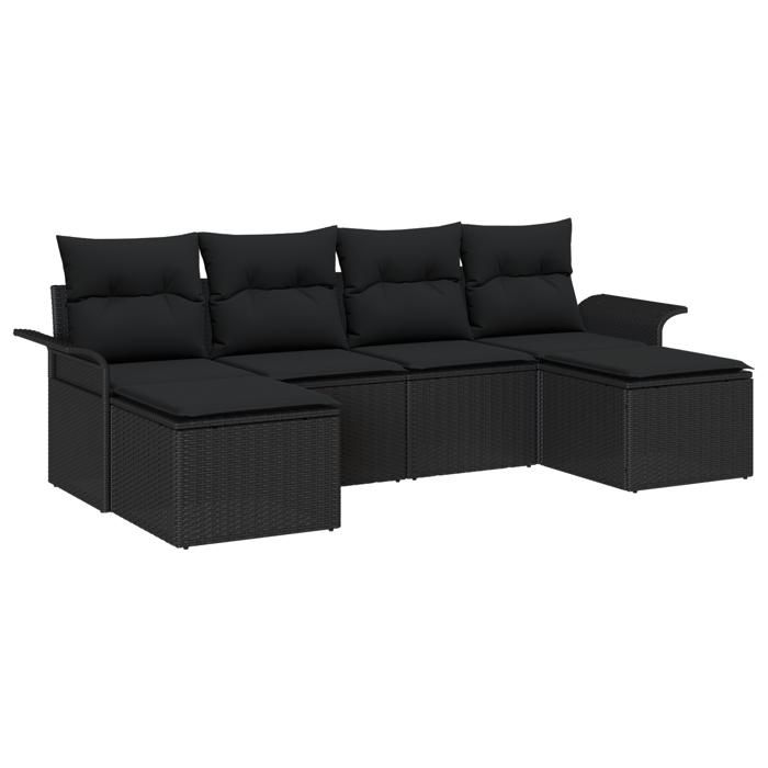 VidaXL Ensemble de Canapés de Jardin 6 Pièces avec Coussins Noir Poly Rattan 3345473