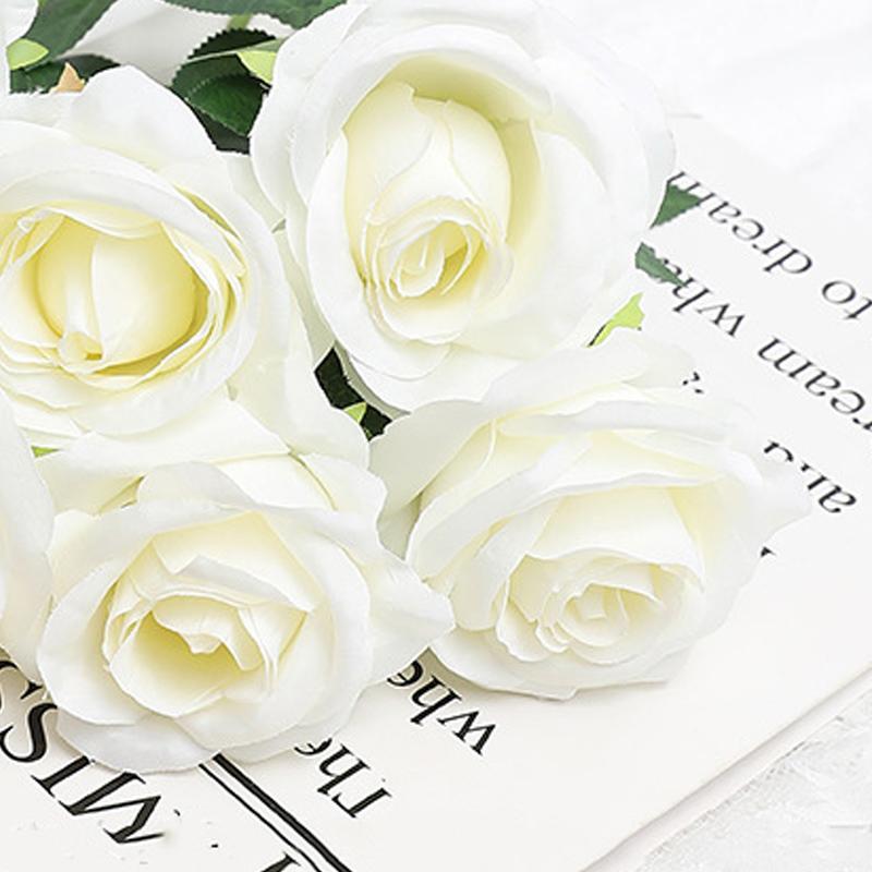 5pcs Artificial Flower Rose Bright Color Long Lasting Attractive Decorative Fake Silk Flower Decoration White