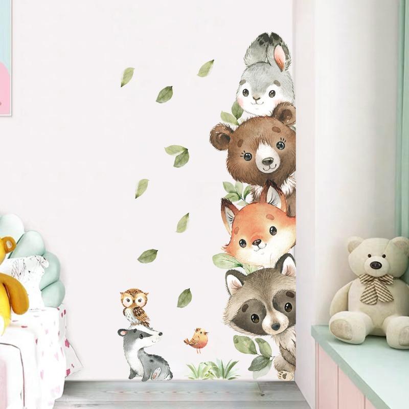 1PC Cute Cartoon Probe Stacked Sitting Small Animal Wall Stickers for Kids Room Bedroom Home Decoration Wall Decor