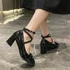 Fashion New Mary Jane Women Pumps Thick High Heels Shoes Female Lolita Square Toe Shoes Spring Fashion Party Leather Woman Shoes