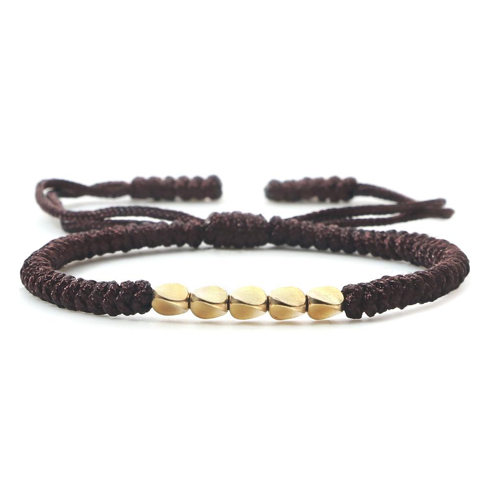 Handmade Tibetan Copper Bead Thread Braided Bracelet Red Lucky Rope Prayer Wristband Bracelets for Men Women Ethnic Jewelry Gift