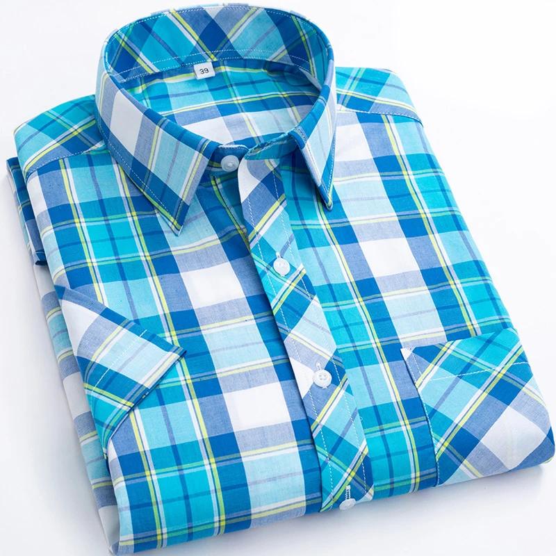 2026 Summer Thin Plaid  Men's Shirts Short Sleeve  Plus Size Cotton Soft Comfortable Young Casual Social Shirt Clothing