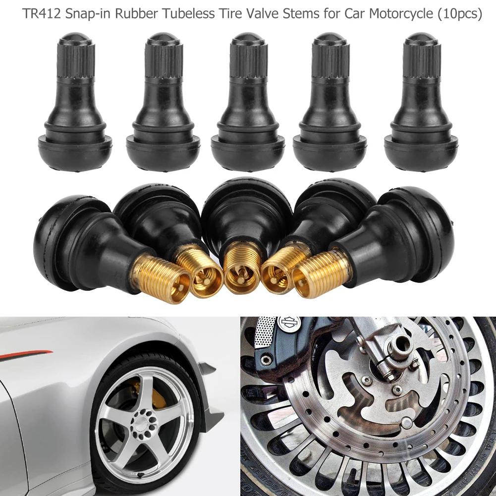 10/25Pcs TR412 Snap-in Black Rubber Tubeless Tire Tyre Valve Stems  Rubber Copper Vacuum Tire Air Valve For Auto Motorcycle