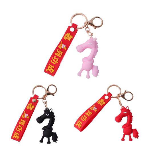 Keychain Pendant 3D Cartoon Horse Design Key Chain with Metal Ring Multifunctional Keychain Gift Accessory