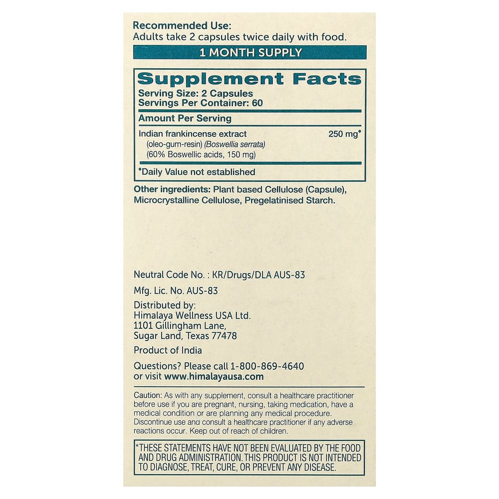 Himalaya Boswellia Veggie Capsules 120 Count