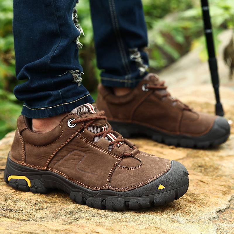 Spring and Autumn Casual Large Size Waterproof Hiking Shoes Top Layer Cowhide Men's Shoes Men's Outdoor Shoes Wear-Resistant Non-Slip Hiking Shoes