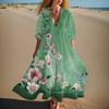 Women's Summer Fashion V-neck Retro Floral Print Short Sleeved Beach Dress With Lace Patchwork Dress