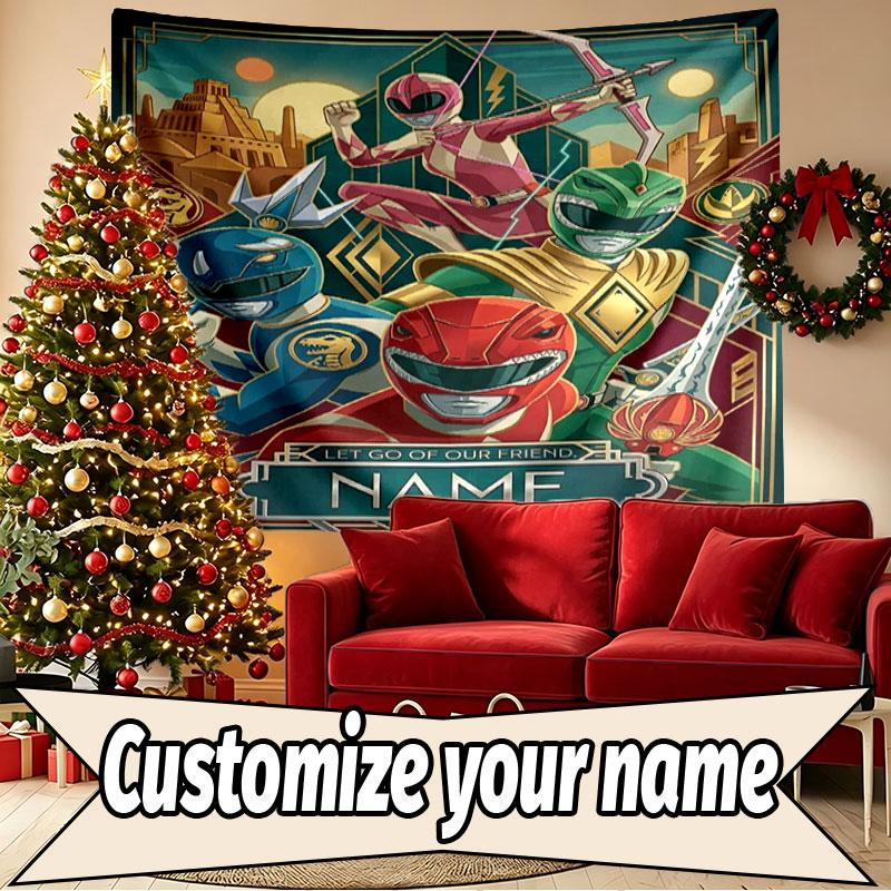 Custom Name Personalized Power Rangers Print Tapestry, Wall Art Decor, Bedroom, Dorm, Apartment, LivingRoom, Party Backdrop, Gift for Birthday