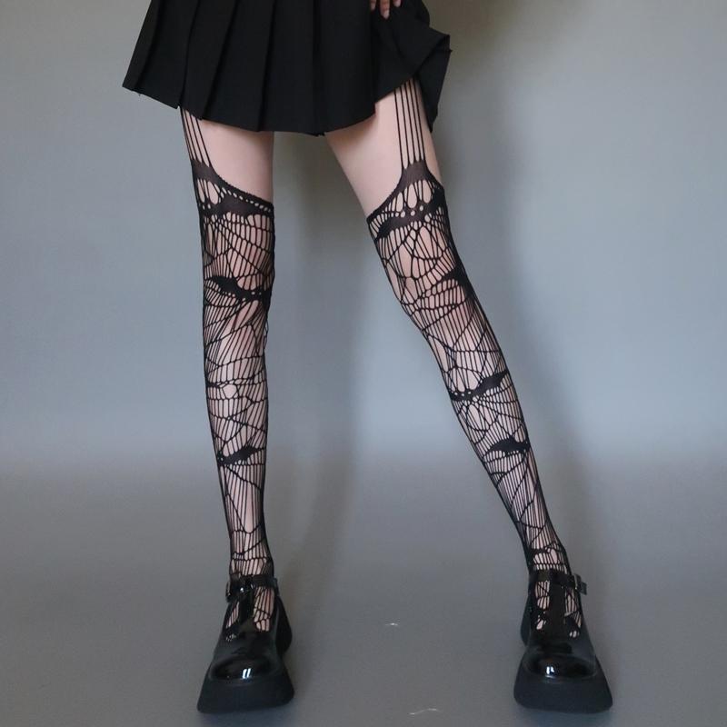 Gotische Fledermaus Netz Lange Strümpfe Damen Netzsocken Harajuku Fledermaus Cosplay Strumpfhose Eng Lolita Für Kleid Medias De Mujer One Size gray