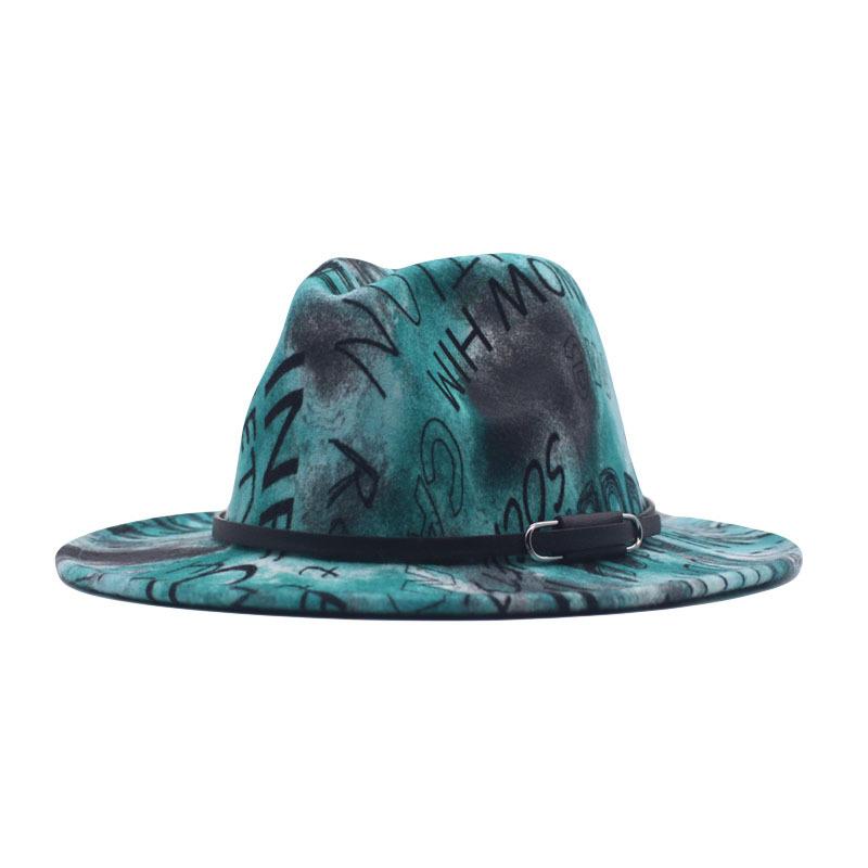 Autumn and winter men's and women's new letter digital printing big eaves hat fashionable British woolen belt jazz hat