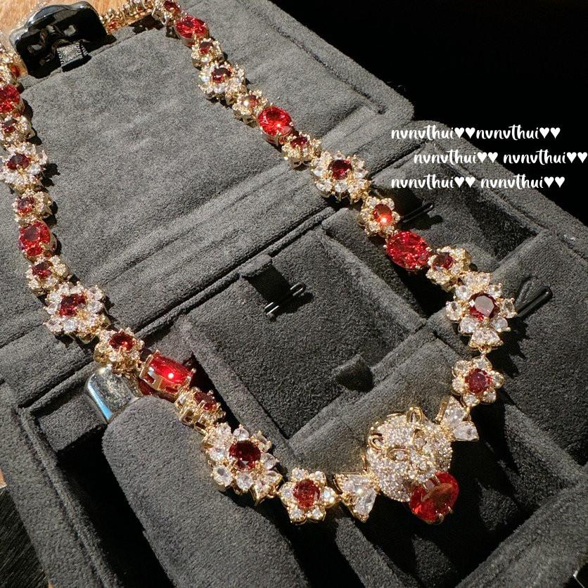Papalacha Powder Water Drop Wheat Ear Gem Necklace, Court, Macaron Cheetah Zircon Necklace