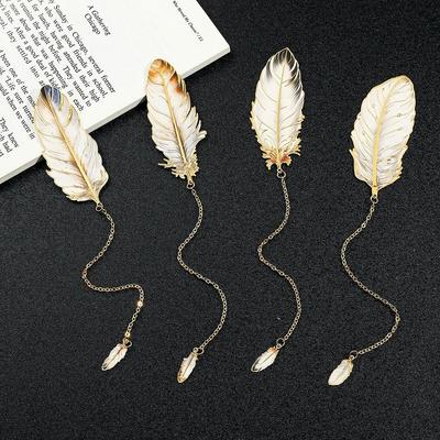 Metal Metal Bookmark Feather Shape With Feather Pendant Book Page Marker Pagination Mark Book Lovers Writers Readers