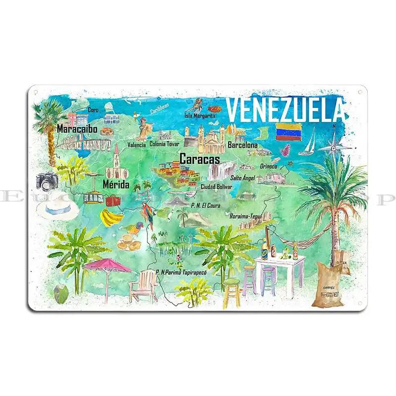 

Ретро Венесуэла Плакат Путешествия Металлическая Табличка Плакат Картина Карта Декор Стены Кино Венесуэла Анхель Водопад Туризм Жестяной Знак Плакат 20x30cm