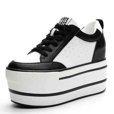 Fashion 11cm Natural Genuine Leather Platform Wedge Casual Chunky Sneakers Women Lace Up Ankle Boots Spring Autumn Moccasins Shoes