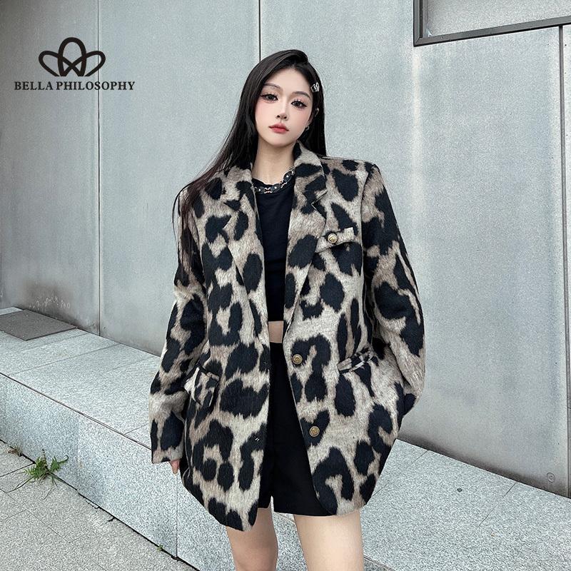 Леопардовый принт толстое шерстяное пальто женское зимнее свободное улучшенное пальто — фото 4