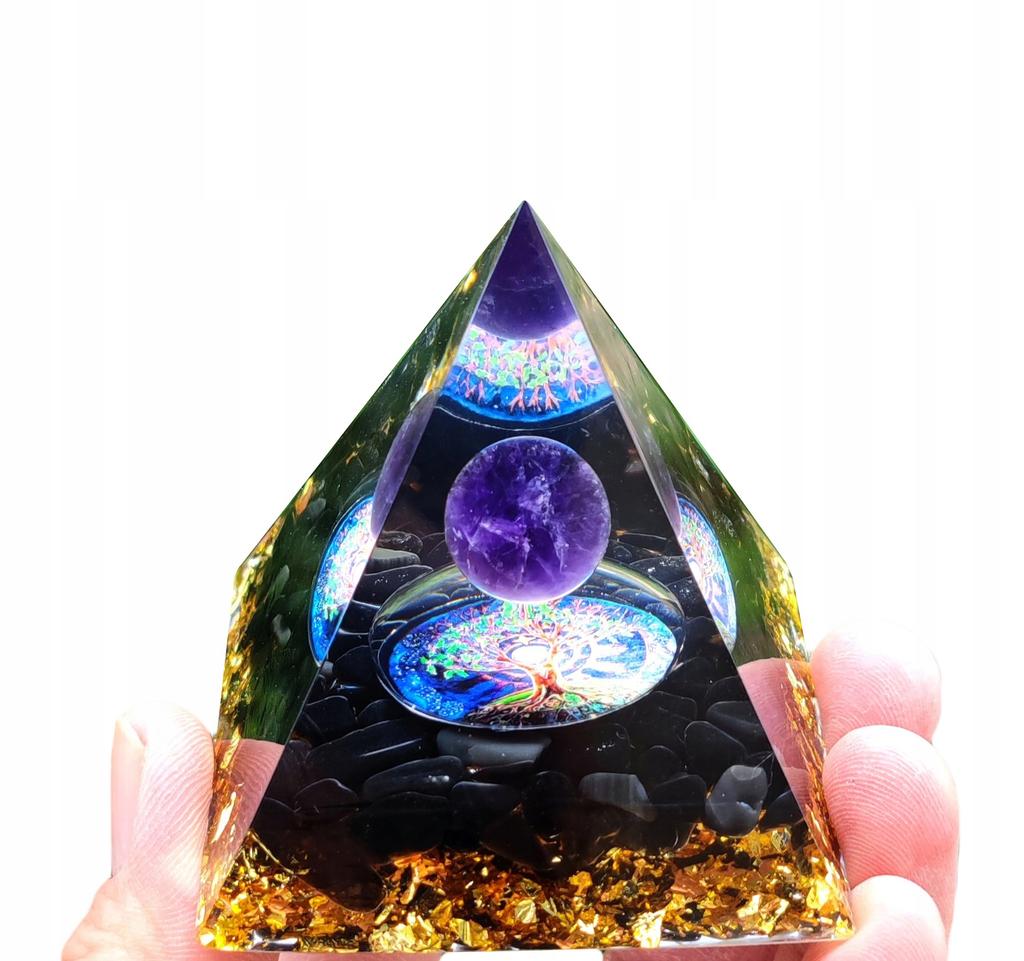Pyramid Orgonite + Led Lamp Base 5Cm Crystal Stones Amulet 5Cm Hx03