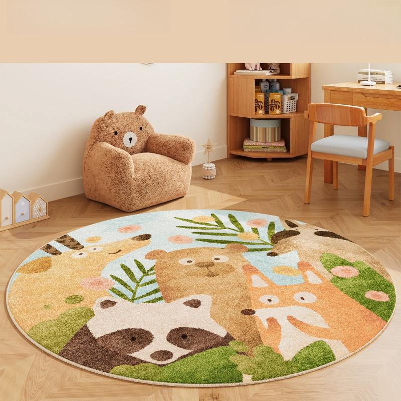 Cartoon Style Bedroom Decor Round Carpet Animal Print Carpets for Living Room Fluffy Soft Lounge Floor Mat Thick Plush Study Rug