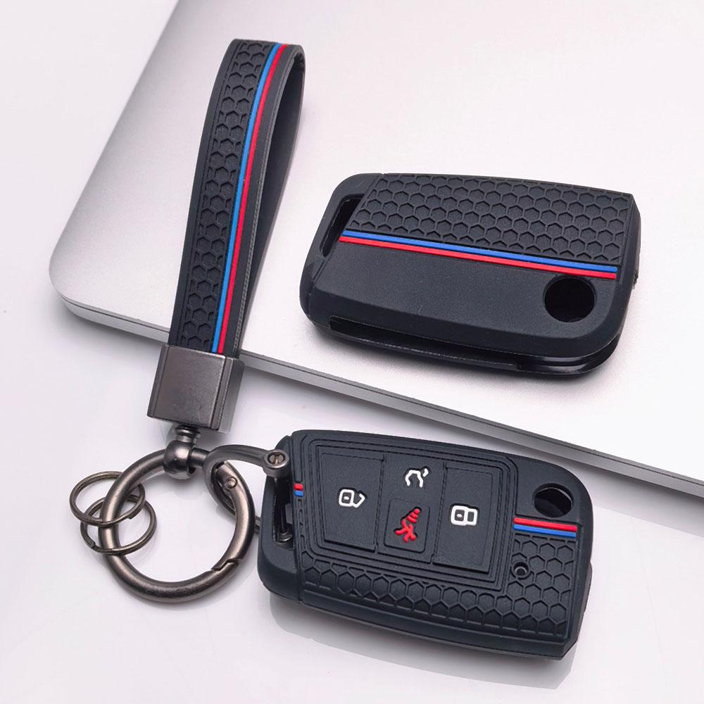 Silicone Key Fob Cover with Matching Keychain for Volkswagen Golf 7 MK7 Tiguan MK2 Touran L for Skoda Octavia, Fits Volkswagen Golf Tiguan Octavia A7