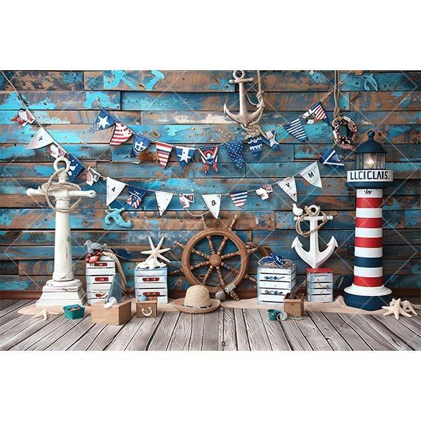Summer Nautical Photography Background Underwater Pirate Wood Board Sailboat Rudder Boy Kids Birthday Party Decor Photo Backdrop