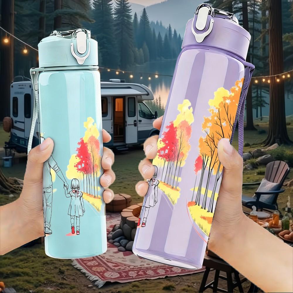 1PC Autumn Tree Bird Landscape View 750ml Color Plastic Sports Water Bottle Leakproof Flip Straw Lid Suitable for Sports Office Home Use