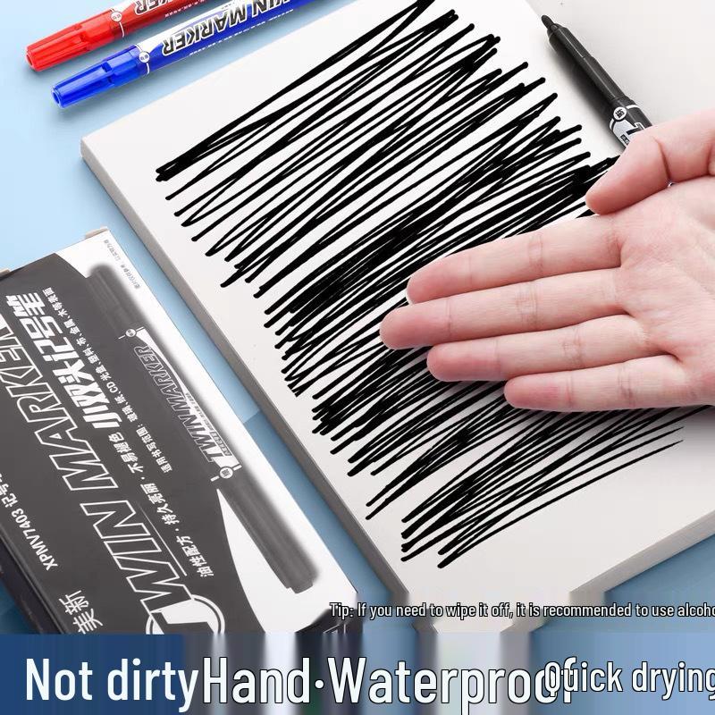 Morning Light MV7403 Black Double-Ended Oil-Based Marker Pen for Students and Children - Ideal for Art, Painting, and Outlining