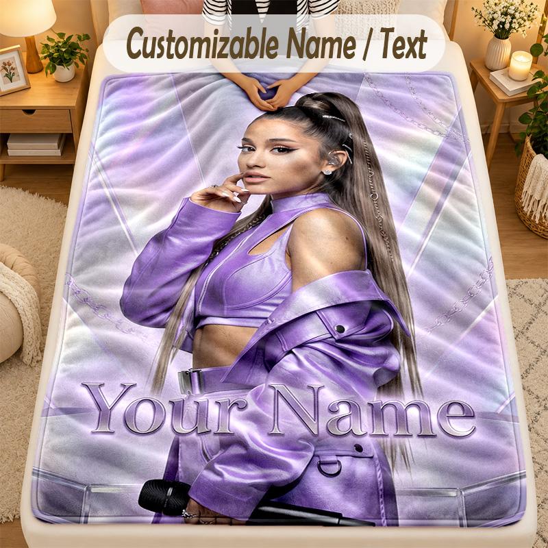 Flannel BlanketAriana Grande Custom Name Text Personalized Soft Warm Throw Blanket Home Decor Gift
