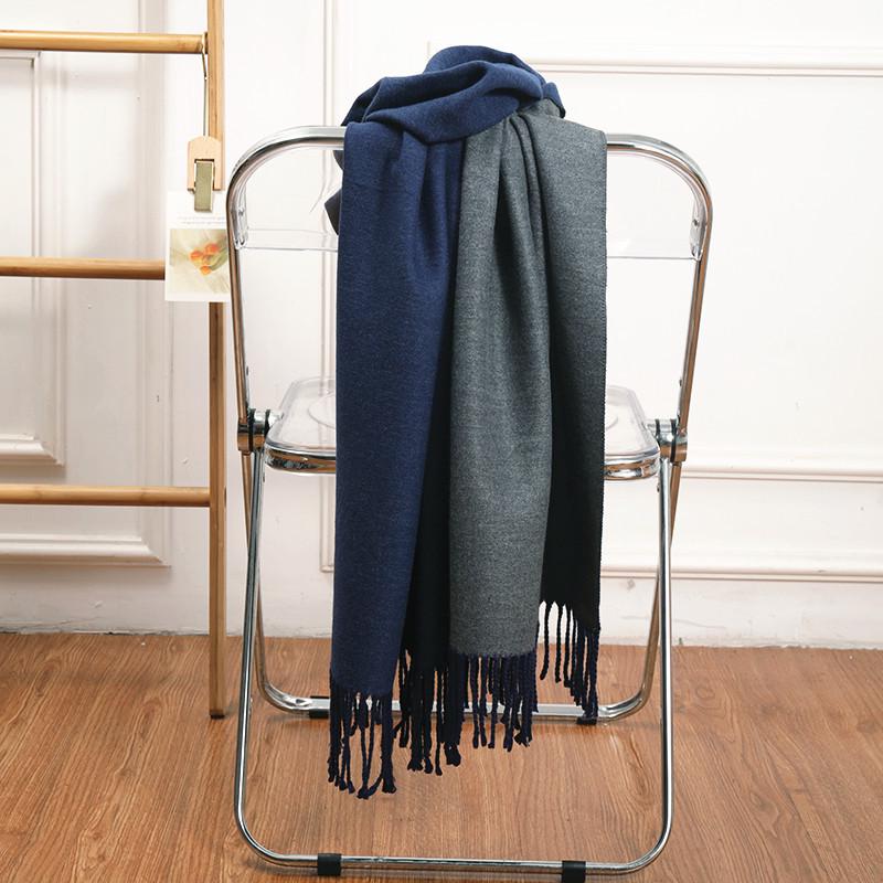 Double-Sided Women's Wool and Cashmere Scarf - Warm, Thickened Shawl for Autumn/Winter