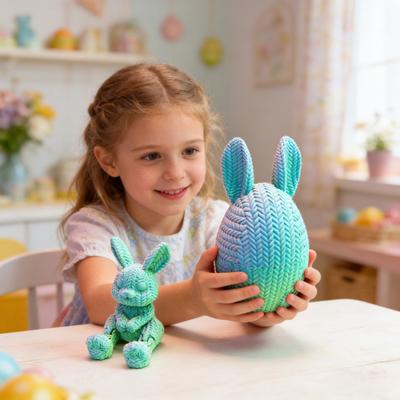 2 Pcs 3D Printed Easter Egg with Bunny Inside Prefilled Easter Bunny