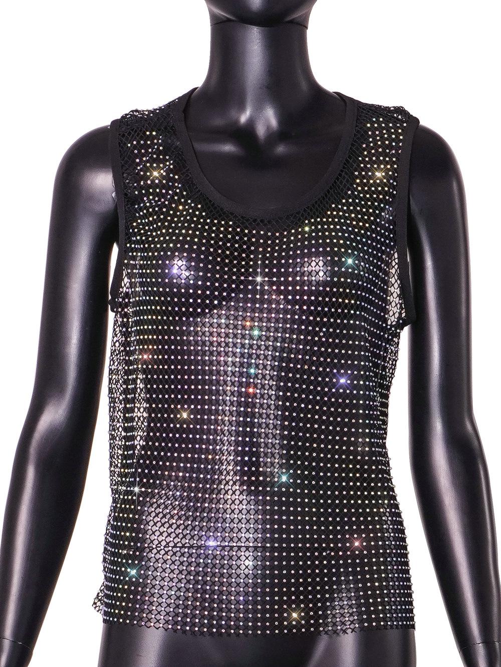 

2024 Жилет-пуловер без рукавов черного цвета с пайетками и стразами - Европейский и американский стиль HD1630 Small чёрный