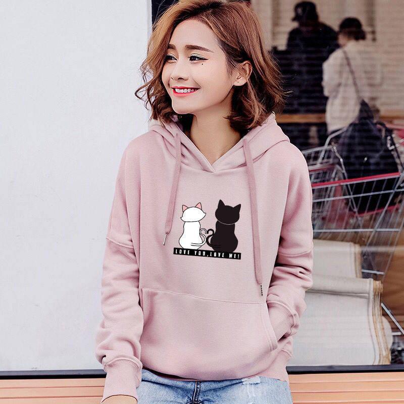 2026 Korean Style Women's Plus Velvet Cat Hoodie - Loose Fit, Thickened, Popular Internet Celebrity Style Jacket