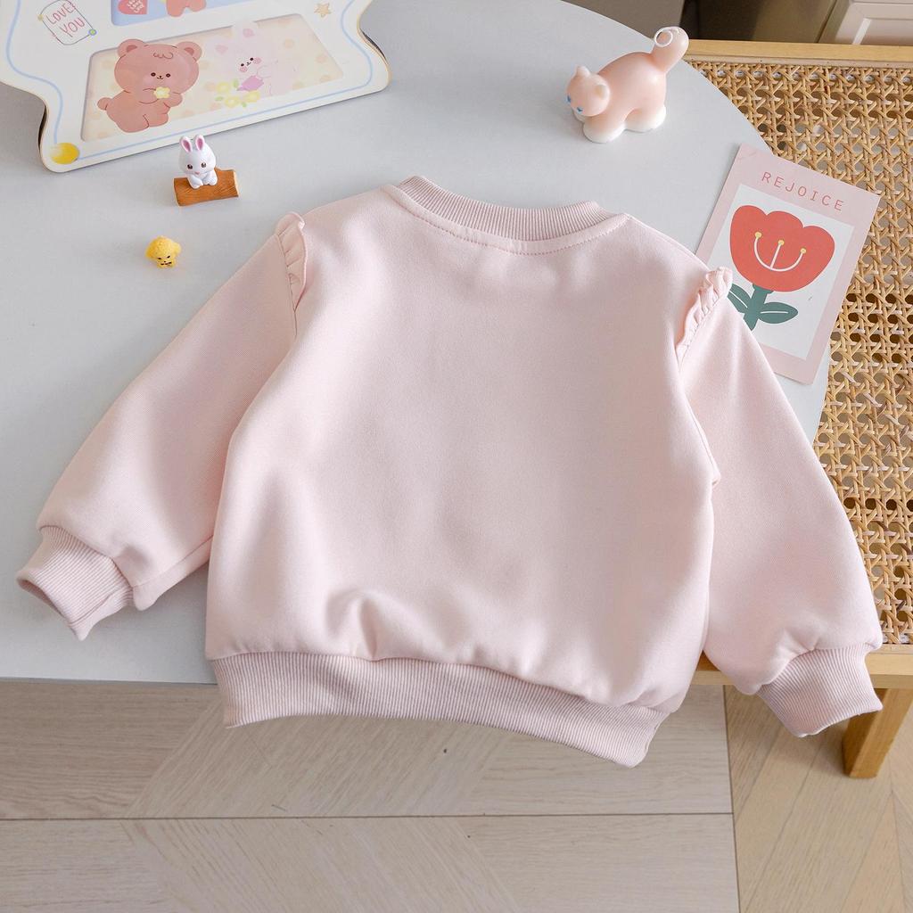 Flickors hösttröja med hjärtbroderi, spets och rosett - Söt trendig topp för barn