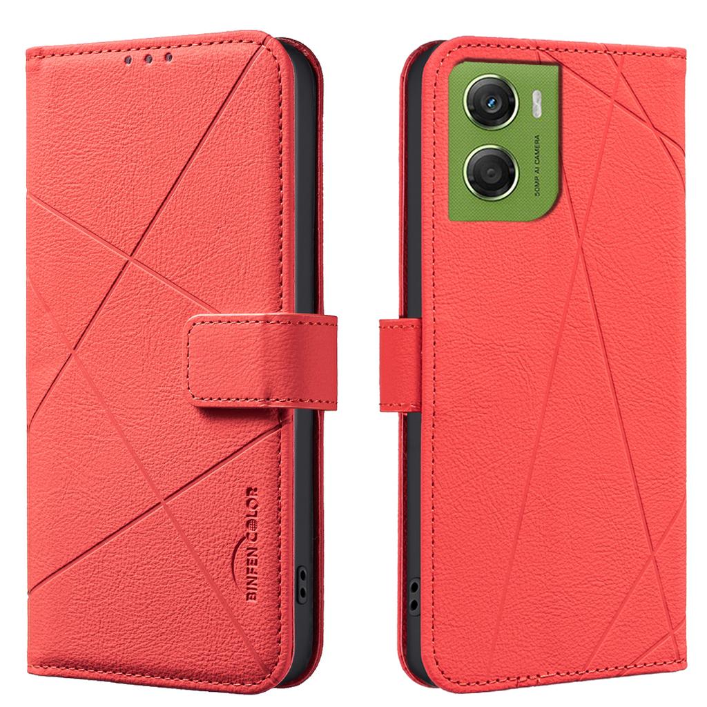 For Motorola Moto G06 4G Case BINFEN COLOR BF35 Geometry Imprinted Leather Phone Cover RFID Blocking Wallet Stand