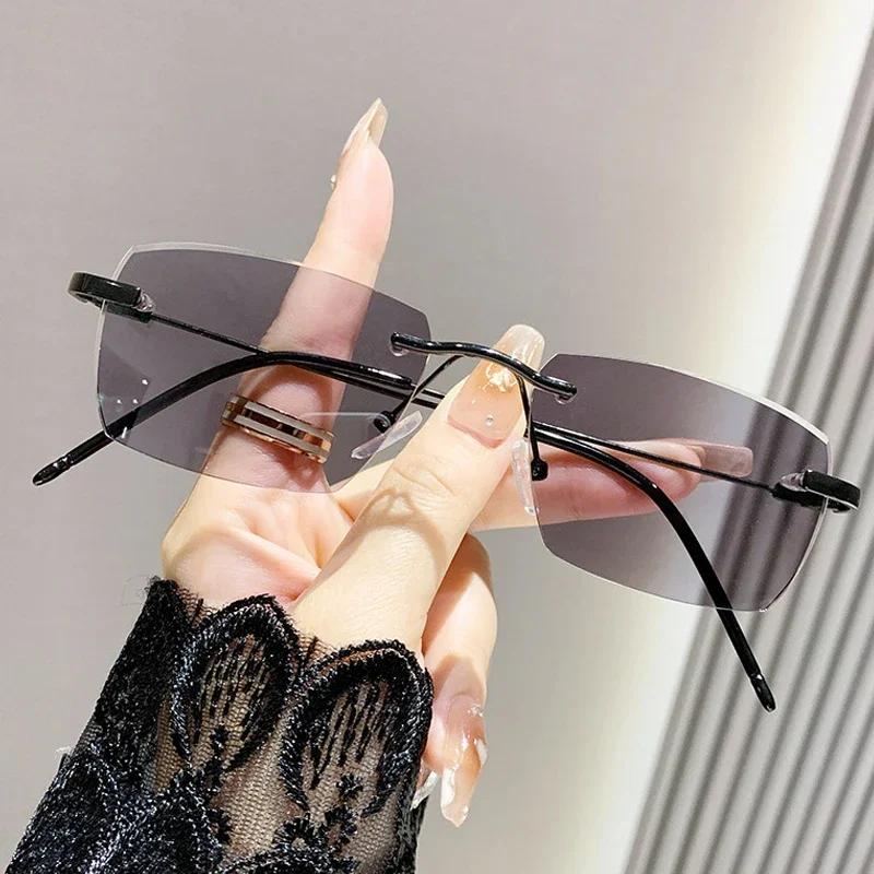 Advanced Photosensitive Color Changing Glasses Anti Blue Light Women Frameless HD Myopia Glasses Lightweight Comfort