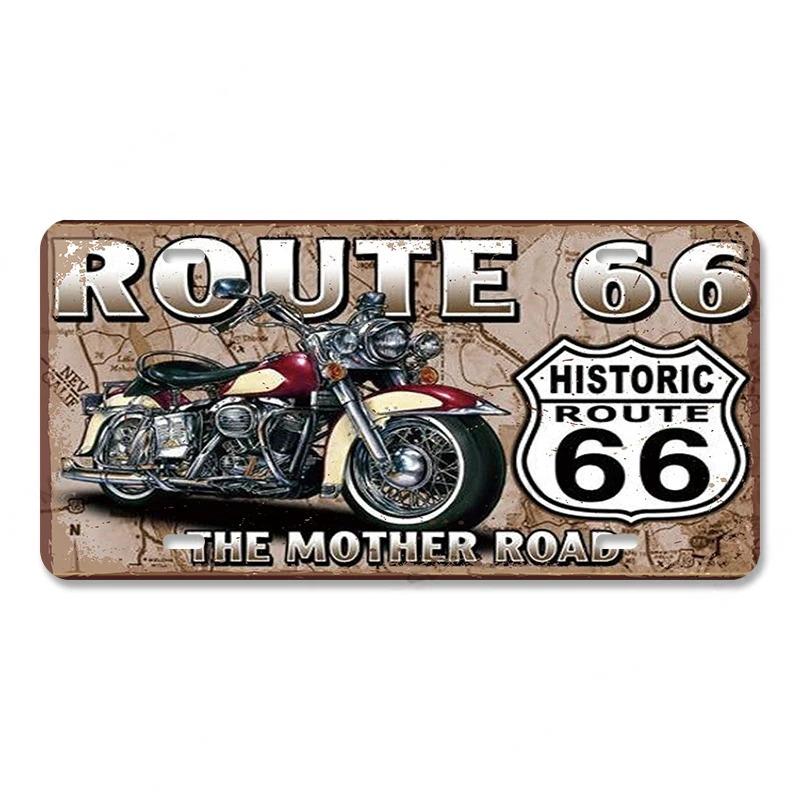 Vintage Metal Tin Signs Decor Route 66 License Plate Motorcycle Car Metal Posters Wall Decor for Garage Bar Pub Moto Club