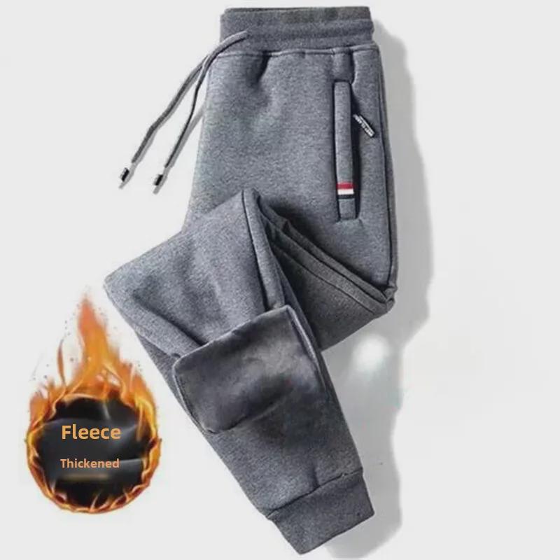 Pánské zesílené fleecové kalhoty se stahovací šňůrkou na podzim a zimu