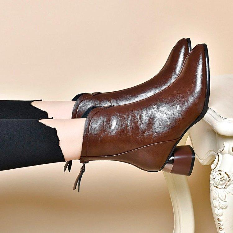 

Остроносые средние короткие сапоги женские хлопковые сапоги 2024 осень и зима новый темперамент одинарные сапоги мягкие кожаные толстые каблуки матери сапоги тонкие сапоги 40