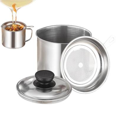 Stainless Steel Oil Filter Kitchen Cooking Oil Storage Pot Large Capacity Home Kitchen Grease Strainer Can for Camping Picnic