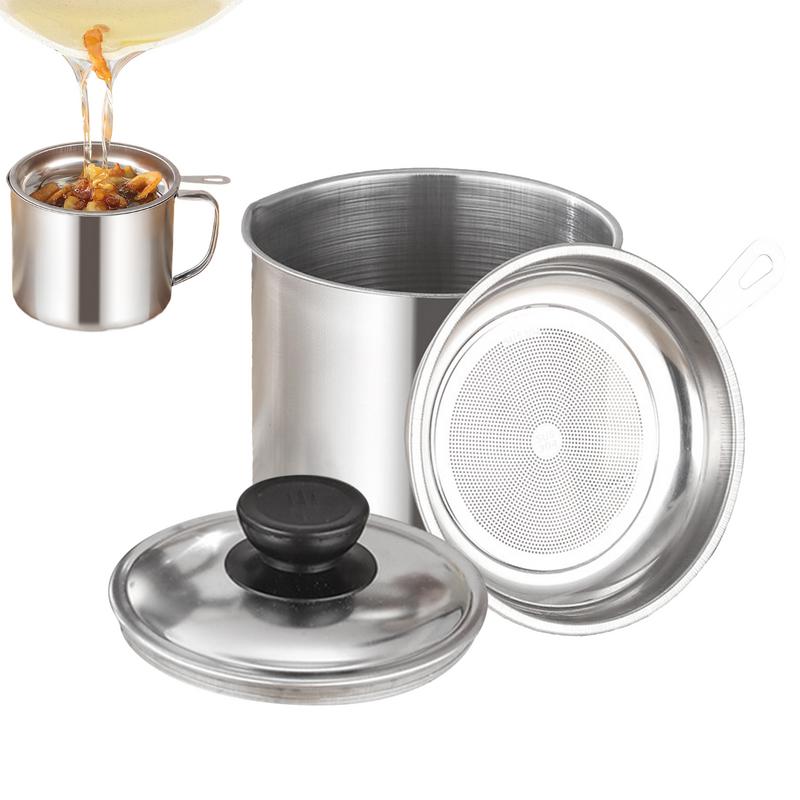 

Stainless Steel Oil Filter Kitchen Cooking Oil Storage Pot Large Capacity Home Kitchen Grease Strainer Can for Camping Picnic China Mainland
